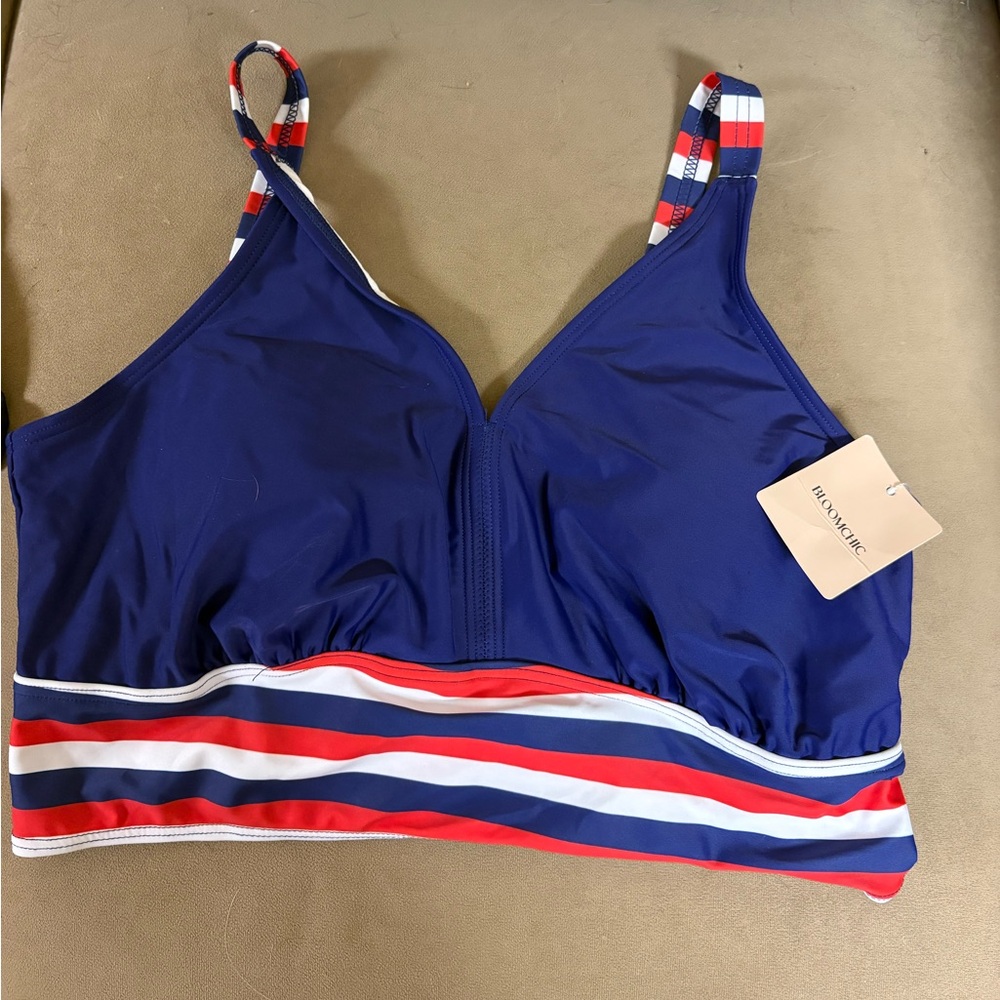 BloomChic Navy and Red Striped swimsuit